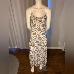 White paisley pattern print colorful long maxi dress with spaghetti straps